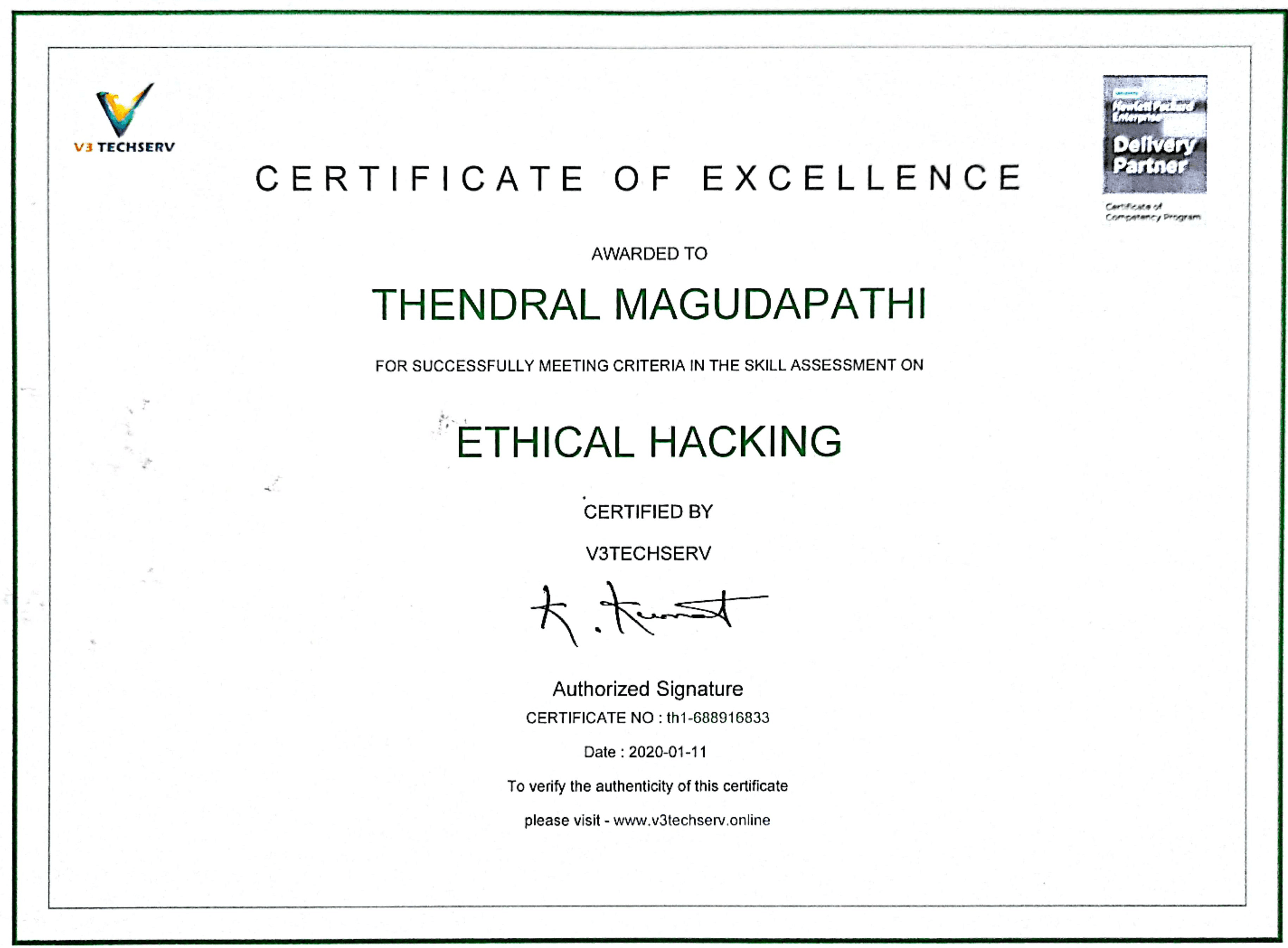 Ethical Hacking certificate